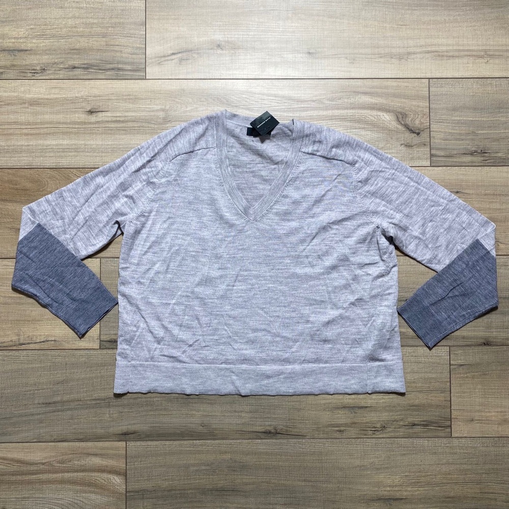Club Monaco Womens Zaydie Wool Sweater V Neck Color Block Sleeves Size L Gray